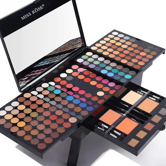 MISS ROSE 190 Colors Cosmetic Make up Piano Box SetCombination with Eyeshadow /Facial Blusher /Eyebrow Powder /Eyeliner Pencil /MirrorAll-in-1 Makeup Gift Set (Color A)