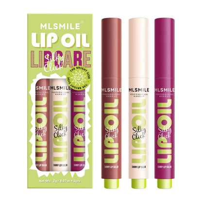 MLSMILE 3 Colors Fat Lip Oil Click SlickPress Lipstick SetMoisturizing Lip BalmHigh Pigment Glow Lip OilLong-lastingPigmented VeganLightweight and Glossy Lip Plumper with Coconut Oil-Set B
