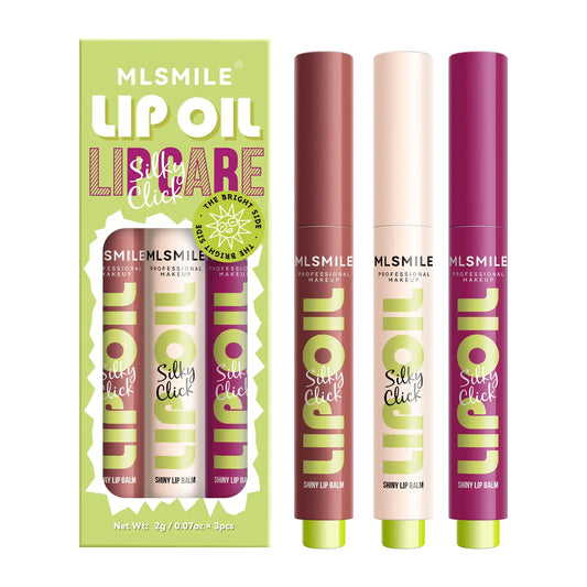 MLSMILE 3 Colors Fat Lip Oil Click SlickPress Lipstick SetMoisturizing Lip BalmHigh Pigment Glow Lip OilLong-lastingPigmented VeganLightweight and Glossy Lip Plumper with Coconut Oil-Set B