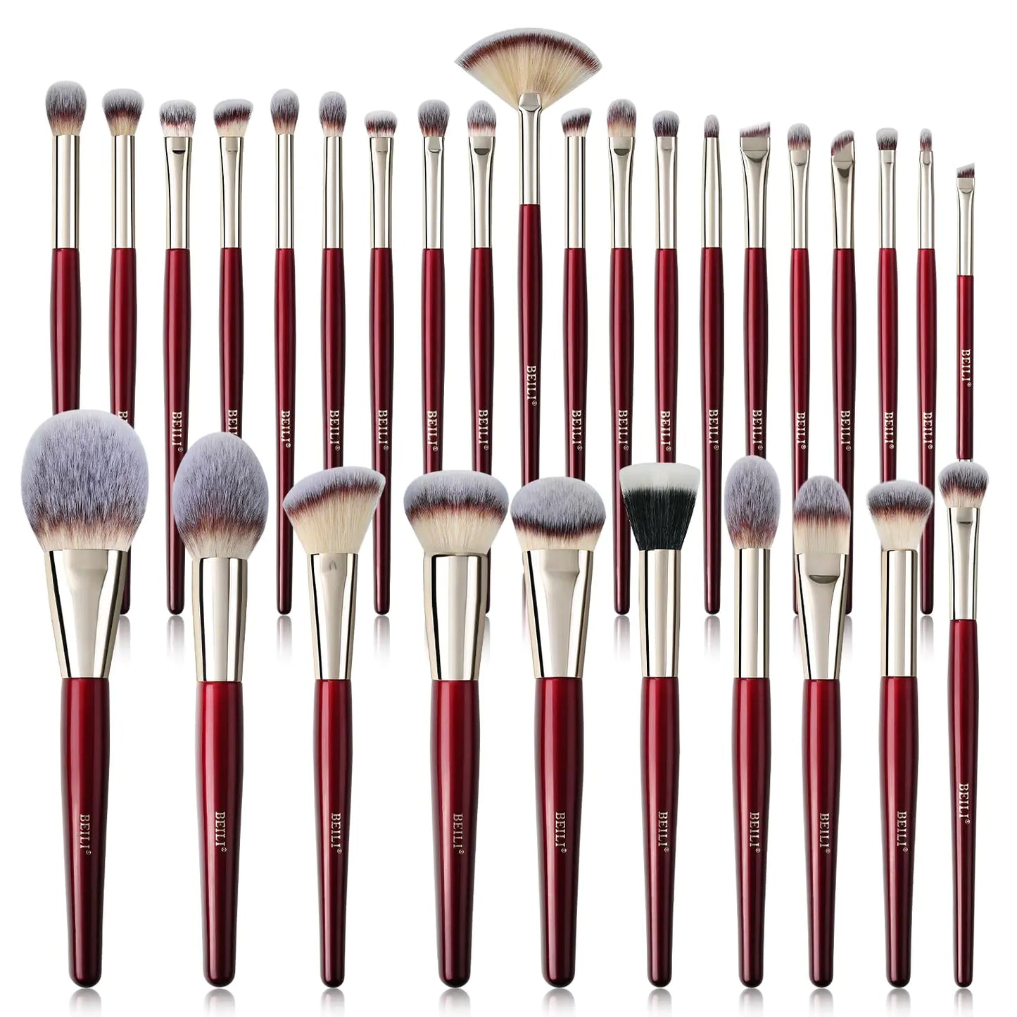 BEILI Makeup Brushes 30Pcs Makeup Brushes Set Premium Vegan Foundation Concealers Blush Eyeshadow Eyeliner Powder Highlighter Blending Face Brush Set(Red)