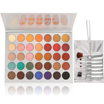 35 Colors Eyeshadow Palette with 7Pcs Makeup Brushes Set All in One Makeup Kit Matte Shimmer Pigmented Eye Shadow Pallete Waterproof Powder Natural Nude Naked Smokey