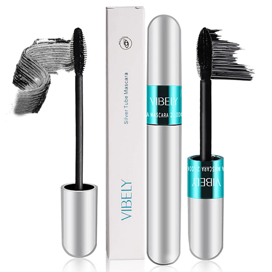 Vibely Mascara 5x Longer Waterproof 2 in 1 4D Silk Fiber Lash Mascara Lash Cosmetics Vibely Mascara 5x Longer Washable Long-lasting Black Mascara for Natural Lengthening and Thickening (1pack)…